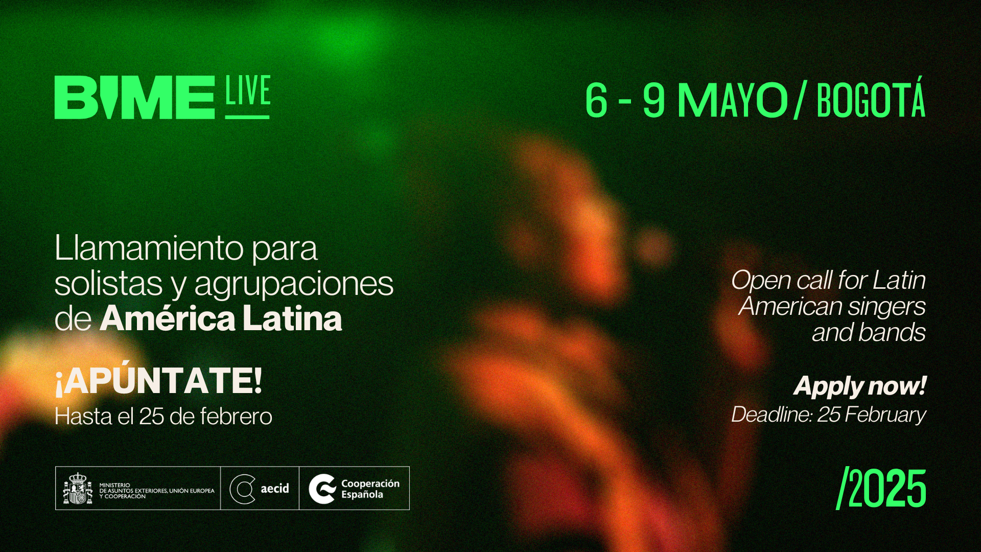 [CERRADA] BIME Live x AECID: llamamiento a solistas y agrupaciones de América Latina para actuar en BIME Bogotá (6 – 9 mayo de 2025)